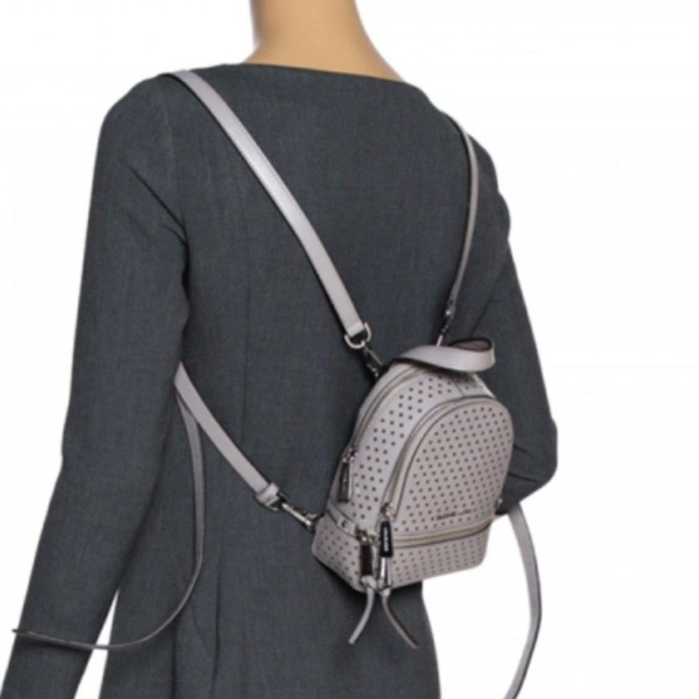 Michael Kors Perforated Gray Rhea Backpack Leather